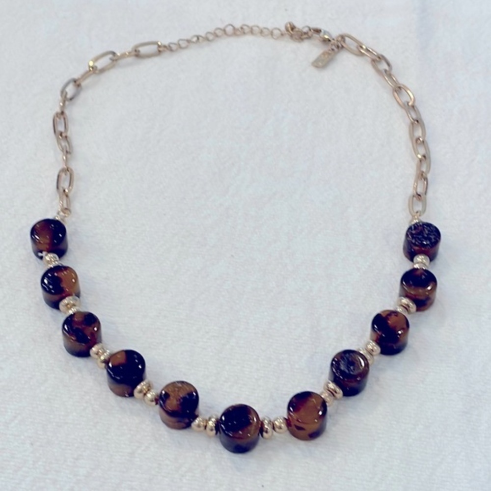 Canvas modern faux turquoise bead gold tone necklace